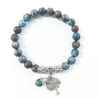 Gemstone Armbånd, med Zinc Alloy, Unisex, blå, 8mm, Længde Ca. 7.48 inch, Solgt af PC