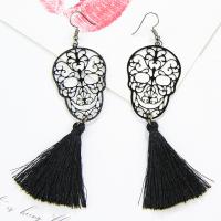 Fringe pendientes de la manera, metal, con Poliéster, Diseño de Halloween & Joyería & para mujer & hueco, Negro, libre de níquel, plomo & cadmio, 110x30mm, Vendido por Par