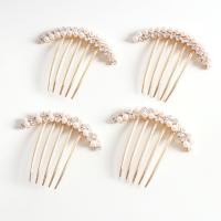 Dekoratív Hair Combs, Cink ötvözet, -val Műanyag Pearl, arany színű aranyozott, különböző stílusokat a választás & a nő & strasszos, aranysárga, nikkel, ólom és kadmium mentes, 90x75mm, Által értékesített PC