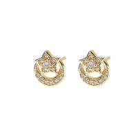 Boucles d'oreilles en laiton zircon cubique pavent, bijoux de mode & pavé de micro zircon & pour femme, doré, protéger l'environnement, sans nickel, plomb et cadmium, 9mm, Vendu par paire