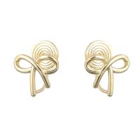 Brass Stud Earring Bowknot gold color plated & for woman Sold By Pair