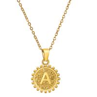 Collier d'acier titane, Placage de couleur d'or, modèles différents pour le choix & avec le motif de lettre & pour femme, 15.50mm, Longueur Environ 17.7 pouce, Vendu par PC