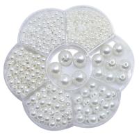 Plastic Pearl Bead, med Plastboks, Runde, du kan DIY, flere farver til valg, 100x100x20mm, Ca. 1150pc'er/Box, Solgt af Box