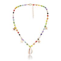 Collier bijoux de mode, laiton, avec Seedbead & coquille, avec 2.7inch chaînes de rallonge, pour femme, multicolore, protéger l'environnement, sans nickel, plomb et cadmium, Longueur Environ 16.1 pouce, Vendu par PC