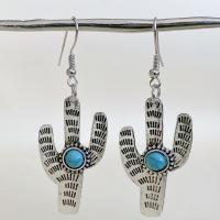 Sinc Alloy Earrings, le turquoise, Opuntia Stricta, dath airgid antique plátáilte, jewelry faisin & do bhean, nicil, luaidhe & caidmiam saor in aisce, 60x22mm, Díolta De réir Péire