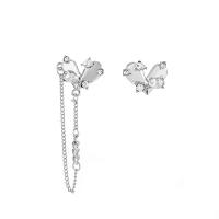 Asymmetric Earrings Brass Heart polished fashion jewelry & micro pave cubic zirconia & for woman silver color Sold By Pair