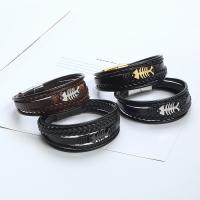 PU leder koord armbanden, met Titanium Staal, Visgraat, plated, Vintage & multilayer & voor de mens, meer kleuren voor de keuze, Lengte 21.5 cm, Verkocht door PC