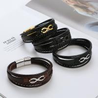 Bracelet cordon en cuir, avec Acier titane, Numéro 8, Placage, Vintage & multicouche & pour homme, plus de couleurs à choisir, Longueur 21.5 cm, Vendu par PC