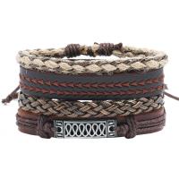 Koeienhuid Armband-Set, met Hennep & Wax & Zinc Alloy, met 8-9cm*2 extender keten, breien, Vintage & 4 stuks & Verstelbare & voor de mens, bruin, Verkocht door Stel