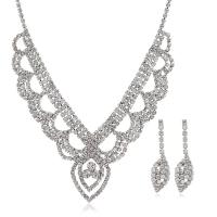 Strass-Schmuck-Sets, Ohrring & Halskette, Zinklegierung, mit Verlängerungskettchen von 14cm, silberfarben plattiert, Modeschmuck & für Frau & mit Strass, Silberfarbe, frei von Nickel, Blei & Kadmium, 25mm,46mm,10x38mm, Länge 38 cm, verkauft von setzen