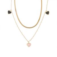 Collar Multi de la capa, Partículas de acero, con Nácar Negra & Nácar Blanca, Corazón, Doble capa & Joyería & diferentes estilos para la opción & para mujer, dorado, Vendido por UD