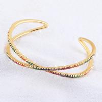 metal Brazalete, chapado en oro real, Ajustable & diferentes hallazgos para la elección & micro arcilla de zirconia cúbica & para mujer, más colores para la opción, Vendido por UD