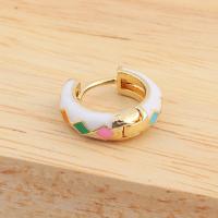 Brass Huggie Hoop Earring real gold plated for woman & enamel 17mm Sold By Pair