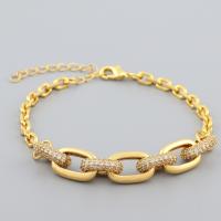 Befestiger Zirkonia Messing Armband, Hohe Qualität Gold Farbe Überzeug, Einstellbar & unisex & Micro pave Zirkonia, 190mm, verkauft von PC