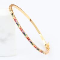 Pulseras de latón, metal, chapado en oro real, micro arcilla de zirconia cúbica & para mujer, multicolor, 60mm, Vendido por UD