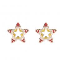 Brass Stud Earring Star gold color plated for woman & enamel Sold By Pair