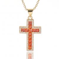 Cubic Zircon Micro Pave Brass Necklace Cross gold color plated for woman & with cubic zirconia Length Approx 17.7 Inch Sold By PC