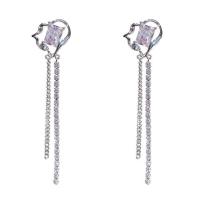 Fashion Fringe Oorbellen, Messing, Hart, platinum plated, micro pave zirconia & voor vrouw & met strass, nikkel, lood en cadmium vrij, 65x12mm, Verkocht door pair