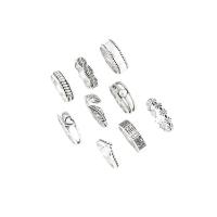 Cink Alloy Ring Set, Cink ötvözet, antik ezüst színű bevonattal, különböző stílusokat a választás & a nő, nikkel, ólom és kadmium mentes, Méret:5.5-8, Által értékesített Set