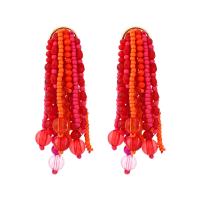 Fringe pendientes de la manera, aleación de zinc, con Seedbead & resina, hecho a mano, Joyería & para mujer, libre de níquel, plomo & cadmio, 87x30mm, Vendido por Par