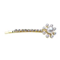 Barrette, perle d'eau douce cultivée, avec laiton, fleur, Placage de couleur d'or, pour femme, blanc, 40x15mm, Vendu par PC