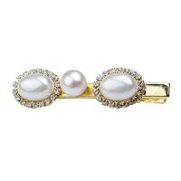 Bek Clips, Zoetwater Parel, met Messing, Ovaal, gold plated, voor vrouw & met strass, wit, 45x12mm, Verkocht door PC