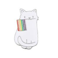 emalje broche, Zinc Alloy, Cat, sølvfarvet forgyldt, Unisex, hvid, nikkel, bly & cadmium fri, 25x13mm, Solgt af PC