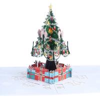 Papier 3D wenskaart, Kerstboom, handgemaakt, Opvouwbaar & 3D-effect, 150x150mm, Verkocht door PC