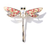 Glazuur broche, Zinc Alloy, met Plastic Pearl, Dragonfly, plated, mode sieraden & voor vrouw & met strass, nikkel, lood en cadmium vrij, 65x60mm, Verkocht door PC