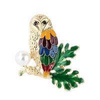 Glazuur broche, Zinc Alloy, met Plastic Pearl, Uil, plated, mode sieraden & uniseks, nikkel, lood en cadmium vrij, 48x46mm, Verkocht door PC