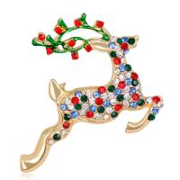 Broches de Noël, alliage de zinc, renne de noël, plaqué de couleur d'or KC, bijoux de mode & avec strass, couleurs mélangées, protéger l'environnement, sans nickel, plomb et cadmium, 46x48mm, Vendu par PC