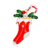 Christmas Brooches Zinc Alloy Christmas Sock KC gold color plated fashion jewelry & enamel & with rhinestone red nickel lead & cadmium free Sold By PC