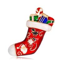 Vánoční Brože, Zinek, Christmas Sock, KC zlaté barvy á, módní šperky & smalt & s drahokamu, červený, nikl, olovo a kadmium zdarma, 27x45mm, Prodáno By PC