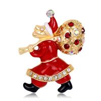 Kerst Broches, Zinc Alloy, Kerstman, KC gold plated, mode sieraden & glazuur & met strass, rood, nikkel, lood en cadmium vrij, 33x42mm, Verkocht door PC