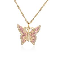 Cubic Zircon Micro Pave Brass Necklace Butterfly gold color plated micro pave cubic zirconia & for woman & enamel Length Approx 17.7 Inch Sold By PC