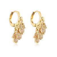 Huggie Hoop Drop Earring Brass Hand gold color plated micro pave cubic zirconia & for woman Sold By Pair