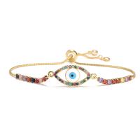 Cubic Zirconia Micro Pave Brass Bracelet Evil Eye gold color plated & micro pave cubic zirconia & for woman & enamel 240mm Sold By PC