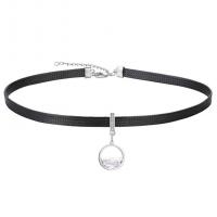 Mode Choker Ketting, Zinc Alloy, met PU, met 2.75inch extender keten, Ronde, silver plated, Koreaanse stijl & micro pave zirconia & voor vrouw, 12x27mm, Lengte Ca 12.6 inch, Verkocht door PC