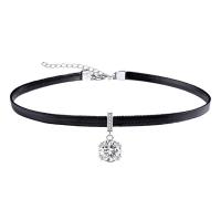 Fashion Choker halskæde, PU, med Zinc Alloy, med 2.75inch extender kæde, Runde, Micro Pave cubic zirconia & for kvinde, Længde Ca. 12.6 inch, Solgt af PC