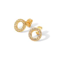 Roestvrij staal Stud Earrings, 304 roestvrij staal, Ronde, 18K verguld, mode sieraden & micro pave zirconia & voor vrouw, gouden, 10x10mm, Verkocht door pair