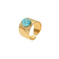 Bague en acier inoxydable, Acier inoxydable 304, avec turquoise, Rond, Plaqué or 18K, Réglable & bijoux de mode & pour femme, doré, 14mm, Vendu par PC