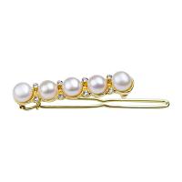 Pinzas para Cabello, Perlas cultivadas de agua dulce, con metal, chapado en color dorado, para mujer & con diamantes de imitación, Blanco, 65x12mm, Vendido por UD