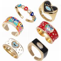 Mal de ojo del anillo de dedo de la joyería, metal, chapado en color dorado, diferentes estilos para la opción & micro arcilla de zirconia cúbica & esmalte, más colores para la opción, libre de níquel, plomo & cadmio, Vendido por UD