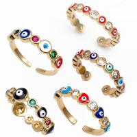 Evil Eye sieraden vinger ring, Messing, Boze oog, gold plated, verschillende stijlen voor de keuze & micro pave zirconia & glazuur, meer kleuren voor de keuze, nikkel, lood en cadmium vrij, 4mm, Verkocht door PC