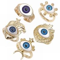 Resin fingerring, Messing, med Resin, Evil Eye, guldfarve belagt, Unisex & forskellige stilarter for valg, flere farver til valg, nikkel, bly & cadmium fri, Solgt af PC