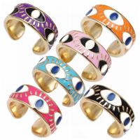 Messing fingerring, Evil Eye, guldfarve belagt, Unisex & emalje, flere farver til valg, nikkel, bly & cadmium fri, 10mm, Solgt af PC