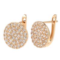 Cubic Zirconia Micro Pave Latão Brinco, cobre, joias de moda & micro pavimento em zircônia cúbica & para mulher, rosa dourado, níquel, chumbo e cádmio livre, 12mm, vendido por par