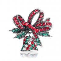 Broches de Navidad, aleación de zinc, Cascabel de Navidad, chapado en color de plata antigua, Joyería & para mujer & con diamantes de imitación, más colores para la opción, libre de níquel, plomo & cadmio, 34x32mm, Vendido por UD