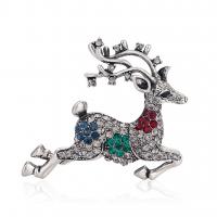 Kerst Broches, Zinc Alloy, Christmas Reindeer, antiek zilver plated, mode sieraden & voor vrouw & met strass, meer kleuren voor de keuze, nikkel, lood en cadmium vrij, 38x36mm, Verkocht door PC