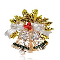 Kerst Broches, Zinc Alloy, Christmas Bell, KC gold plated, mode sieraden & voor vrouw & glazuur & met strass, gemengde kleuren, nikkel, lood en cadmium vrij, 46x41mm, Verkocht door PC